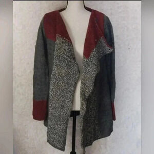 Lineamaglia Red Grey/Multi Zig Zag Waterfall Cardigan, Size M Made in Italy